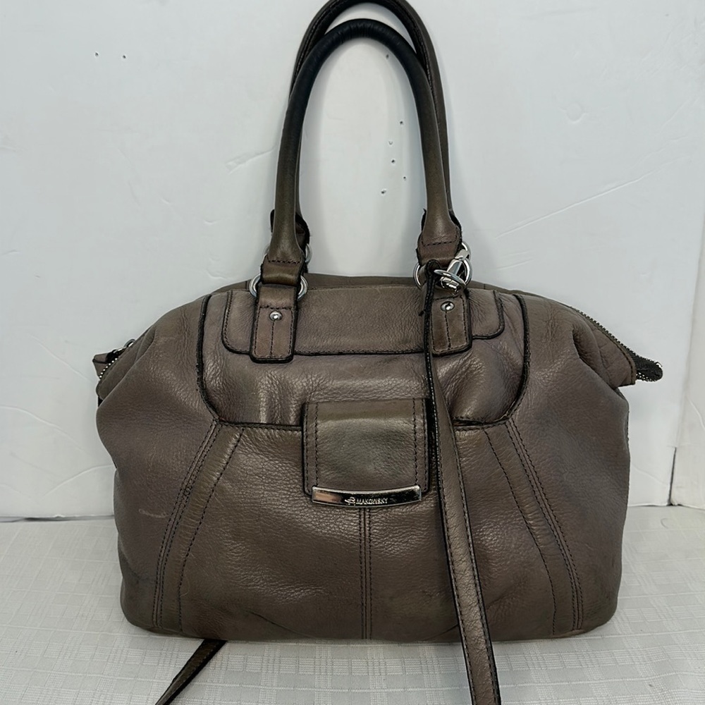 B Makowsky Puddy/Gray Soft Leather Handbag Purse